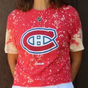 Canadiens NHL Hockey Reebok Red and White Short Sleeve Cropped Tee